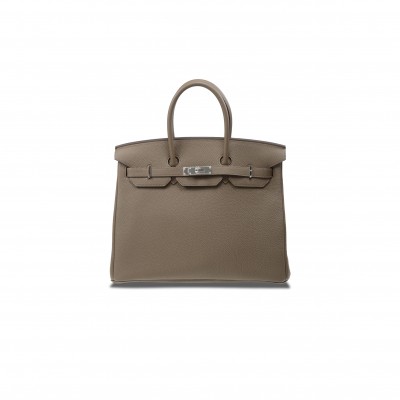 HERMES MASTER BIRKIN 35 TOGO LEATHER TRENCH COAT GREY AND SILVER BUTTONS BAG BK3516TGSS (35*28*18cm)